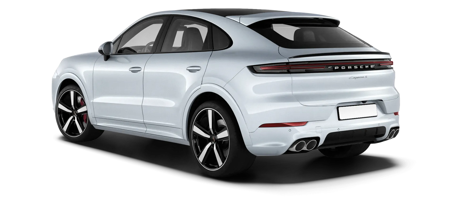 Porsche Cayenne S Coupe stock rear view in Carrara White Metallic color