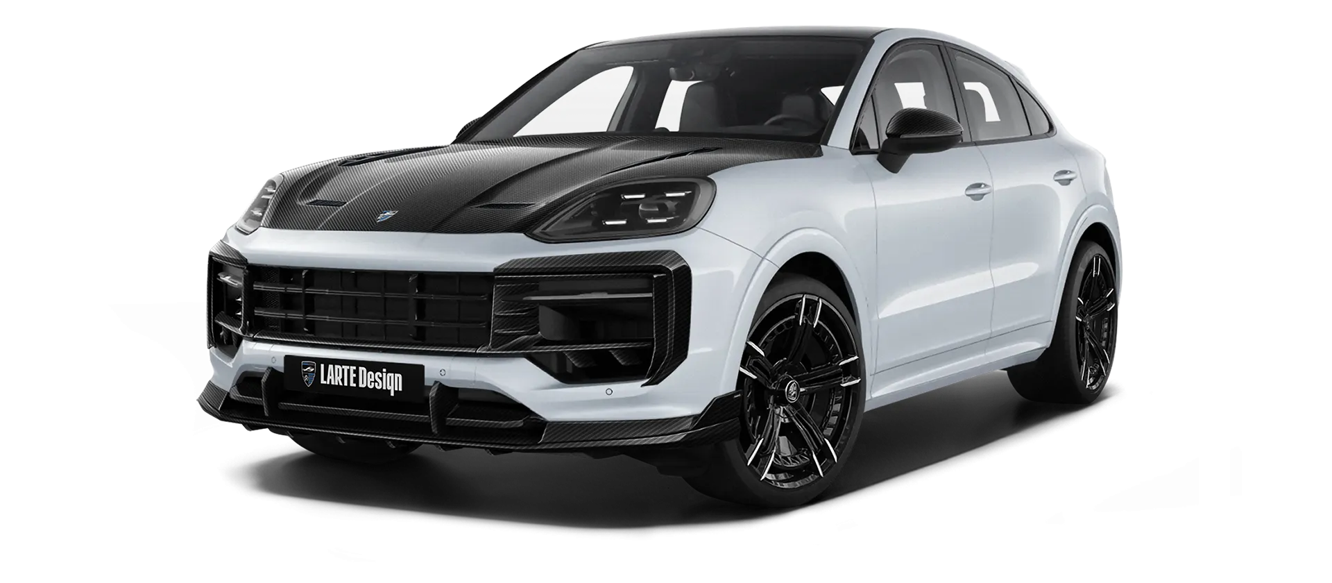 Porsche Cayenne S Coupe with carbon body kit: front view shown in Carrara White Metallic