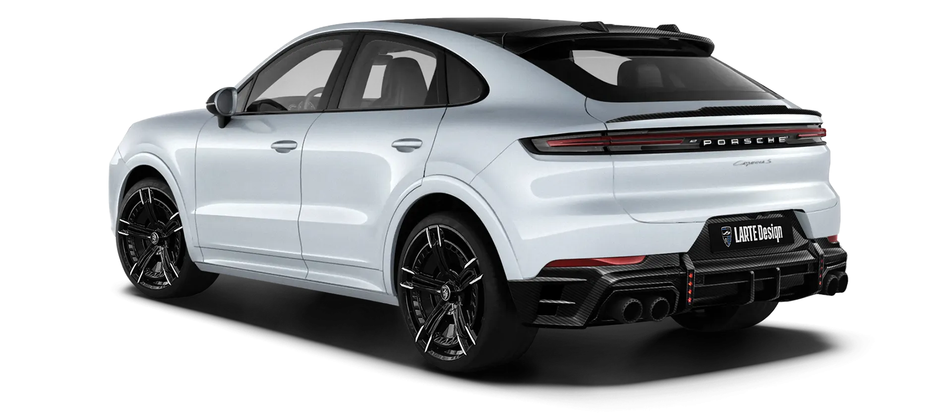 Porsche Cayenne S Coupe with carbon body kit: back view shown in Carrara White Metallic