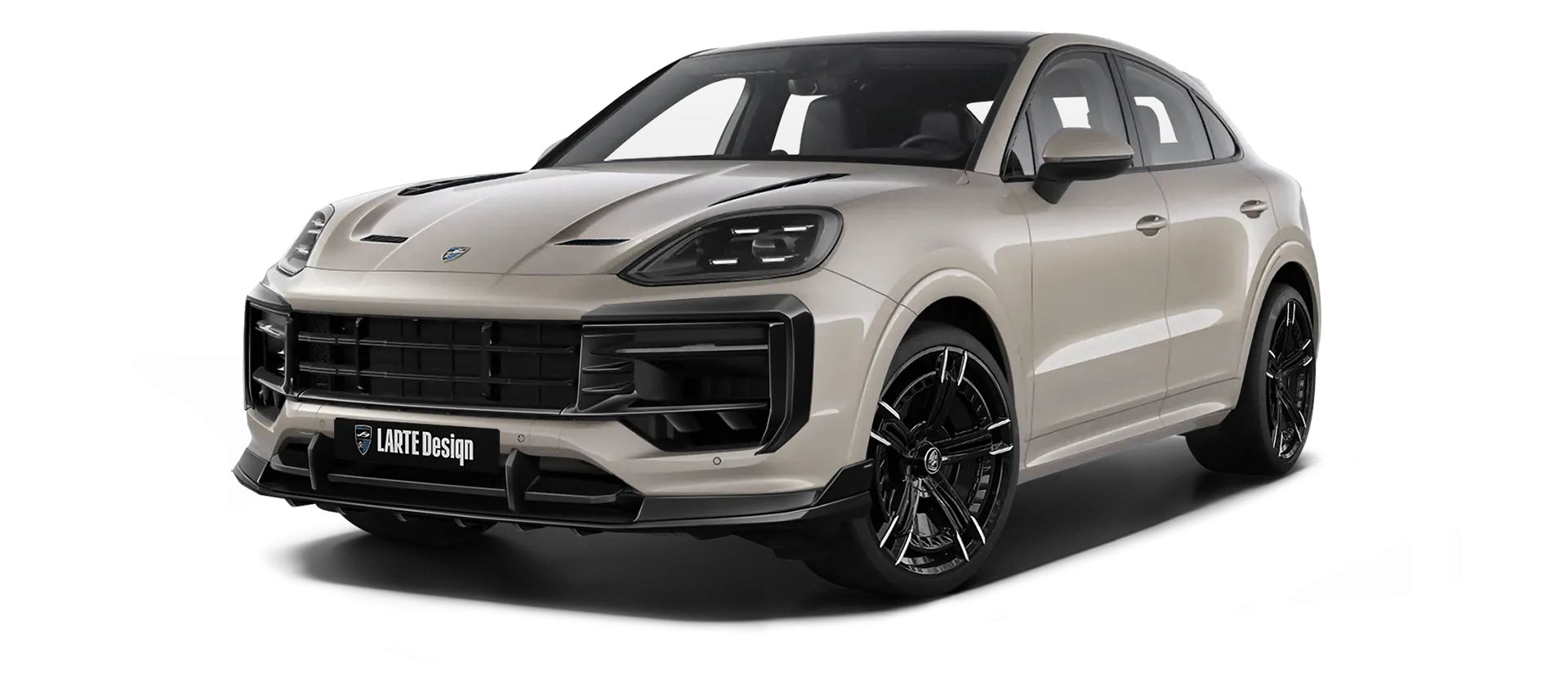 Porsche Cayenne S Coupe with painted body kit: front view shown in Cashmere Beige
