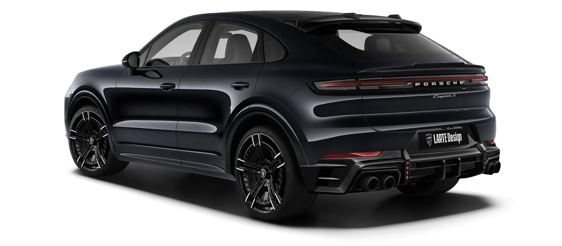 Porsche Cayenne S Coupe with painted body kit: rear view shown in Chromite Black
