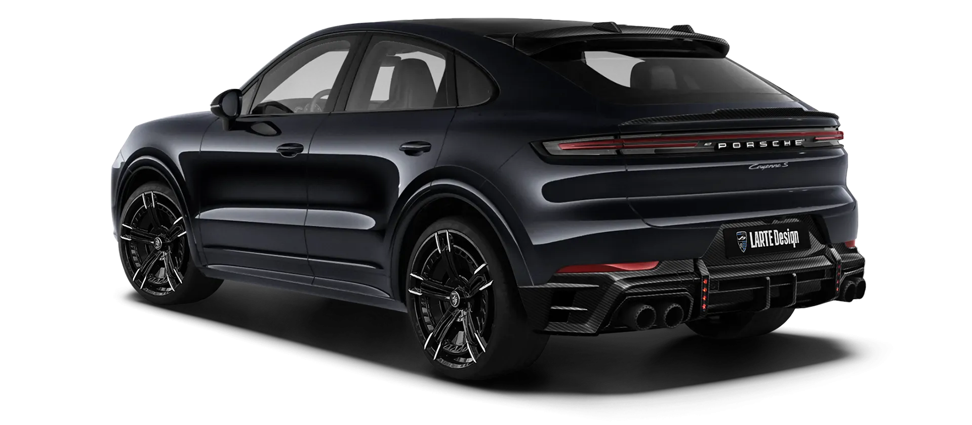 Porsche Cayenne S Coupe with carbon body kit: back view shown in Chromite Black