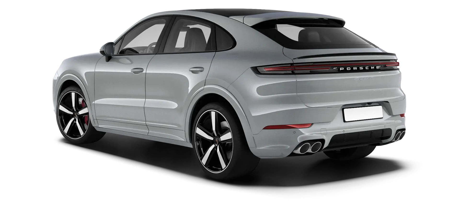 Porsche Cayenne S Coupe stock rear view in Dolomite Silver color