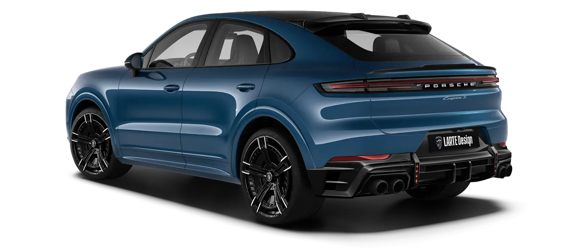 Porsche Cayenne S Coupe with painted body kit: rear view shown in Montego Blue