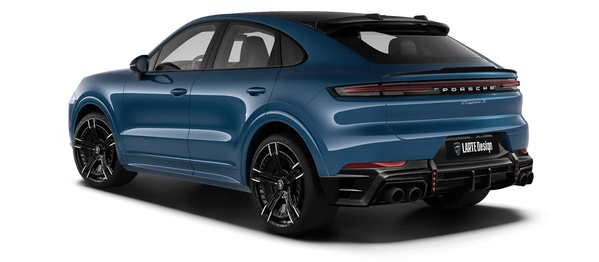 Porsche Cayenne S Coupe with carbon body kit: back view shown in Montego Blue