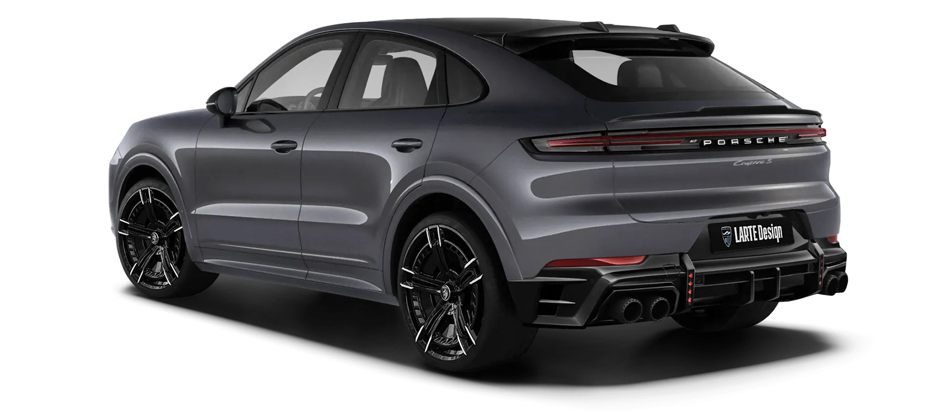 Porsche Cayenne S Coupe with painted body kit: rear view shown in Quartz Gray