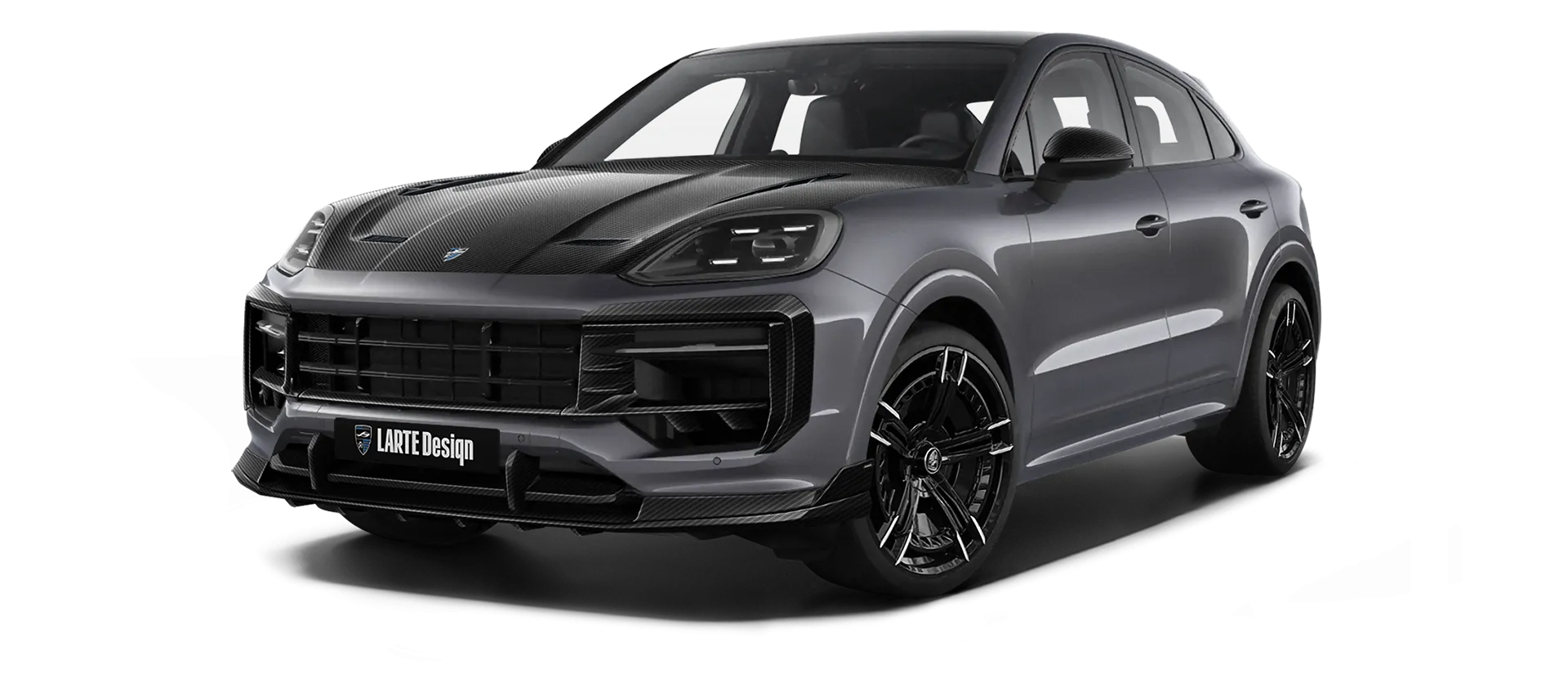 Porsche Cayenne S Coupe with carbon body kit: front view shown in Quartz Gray