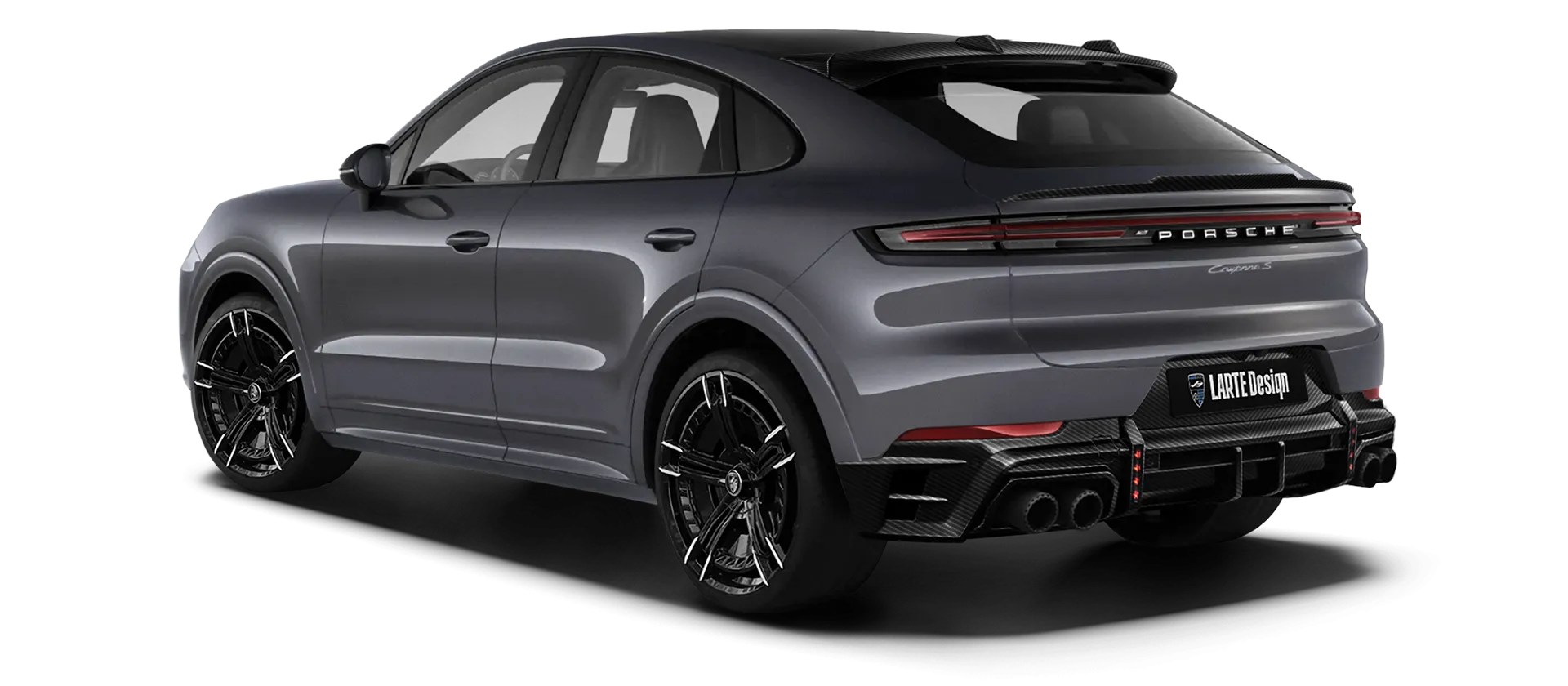 Porsche Cayenne S Coupe with carbon body kit: back view shown in Quartz Gray