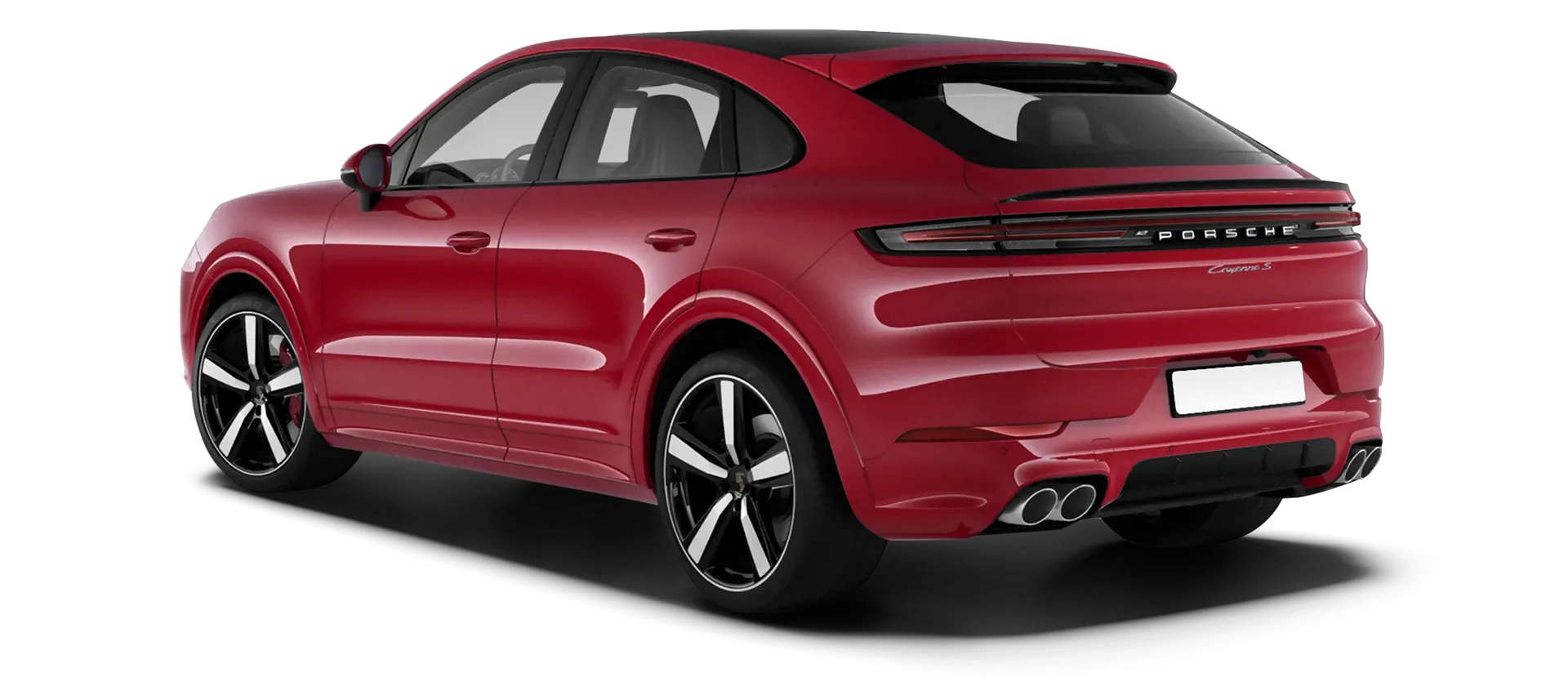 Porsche Cayenne S Coupe stock rear view in Carmine Red color
