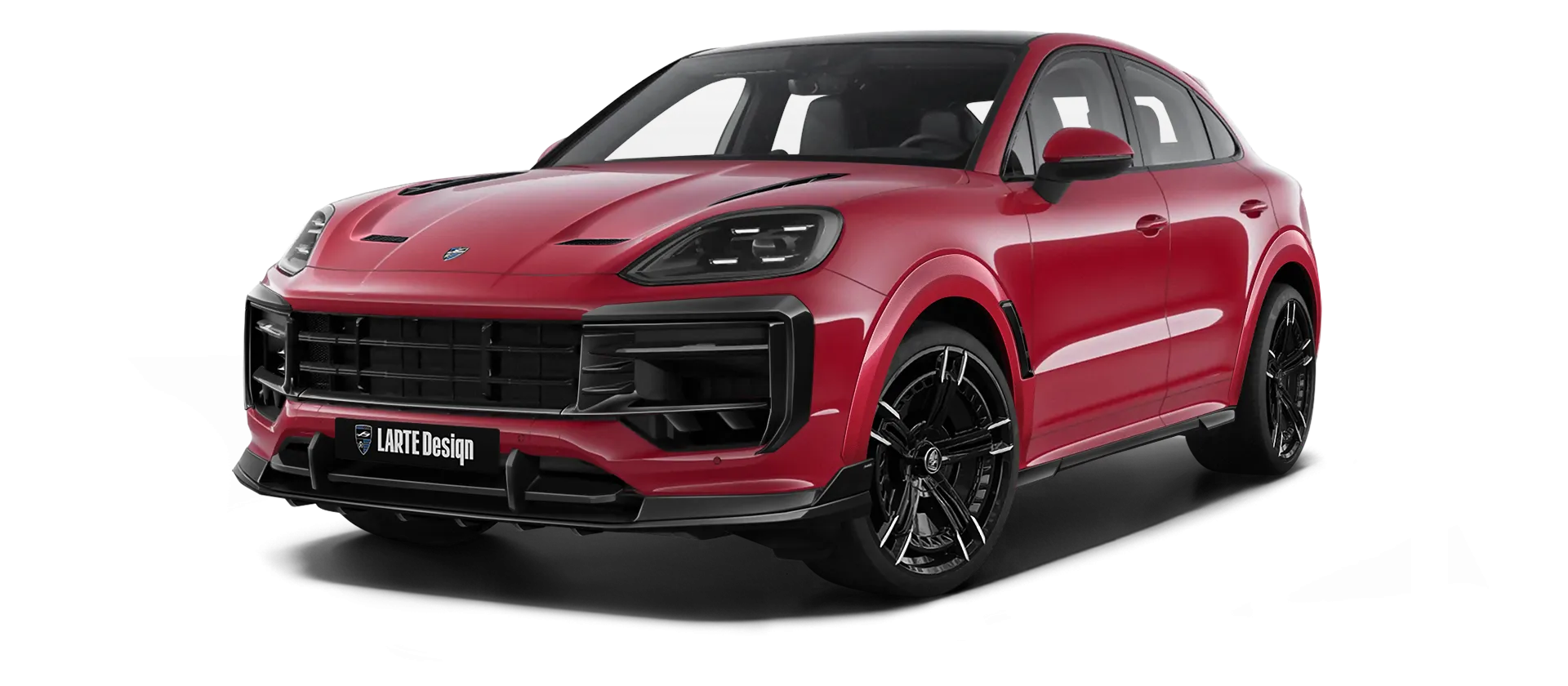 Porsche Cayenne S Coupe with painted body kit: front view shown in Carmine Red