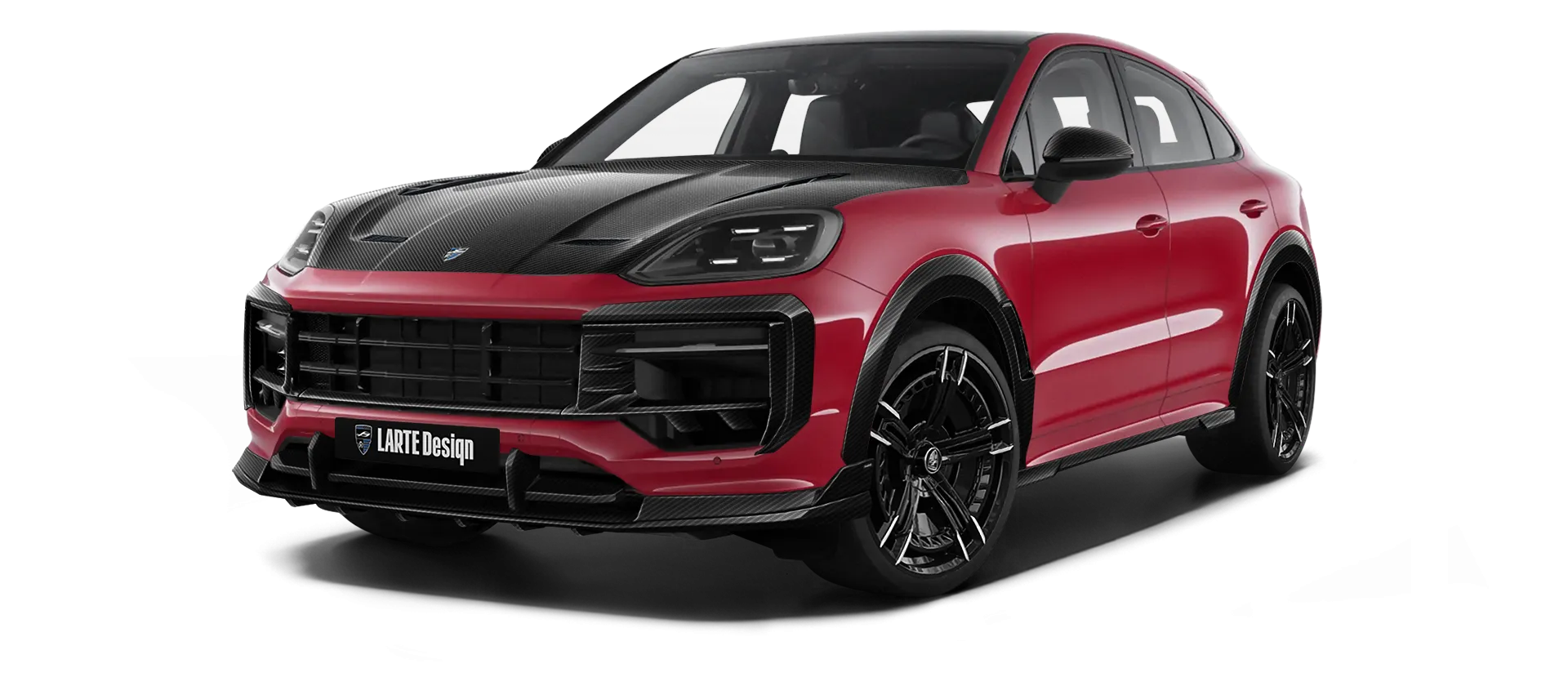 Porsche Cayenne S Coupe with carbon body kit: front view shown in Carmine Red