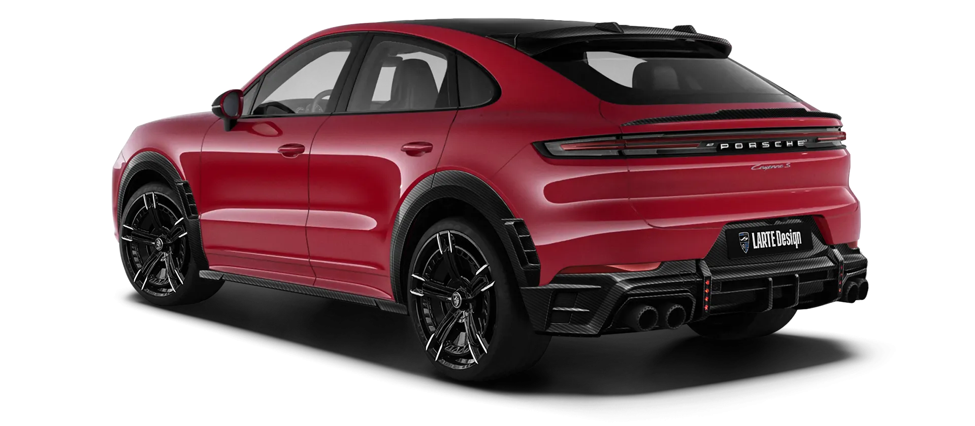 Porsche Cayenne S Coupe with carbon body kit: back view shown in Carmine Red