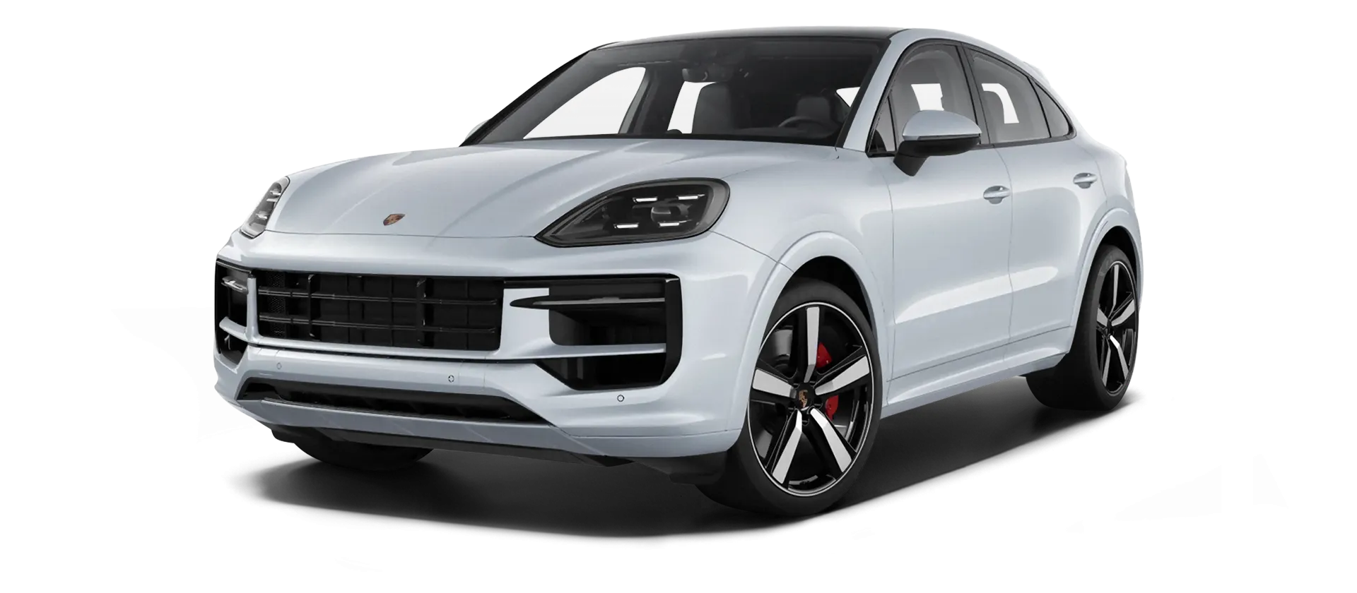 Porsche Cayenne S Coupe stock front view in Carrara White Metallic color