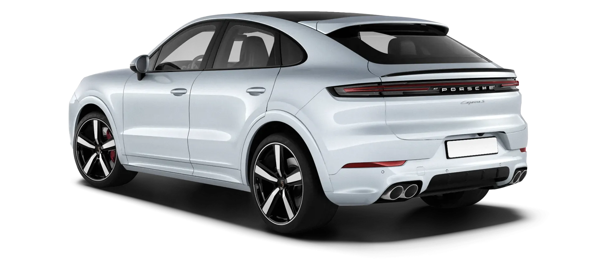 Porsche Cayenne S Coupe stock rear view in Carrara White Metallic color