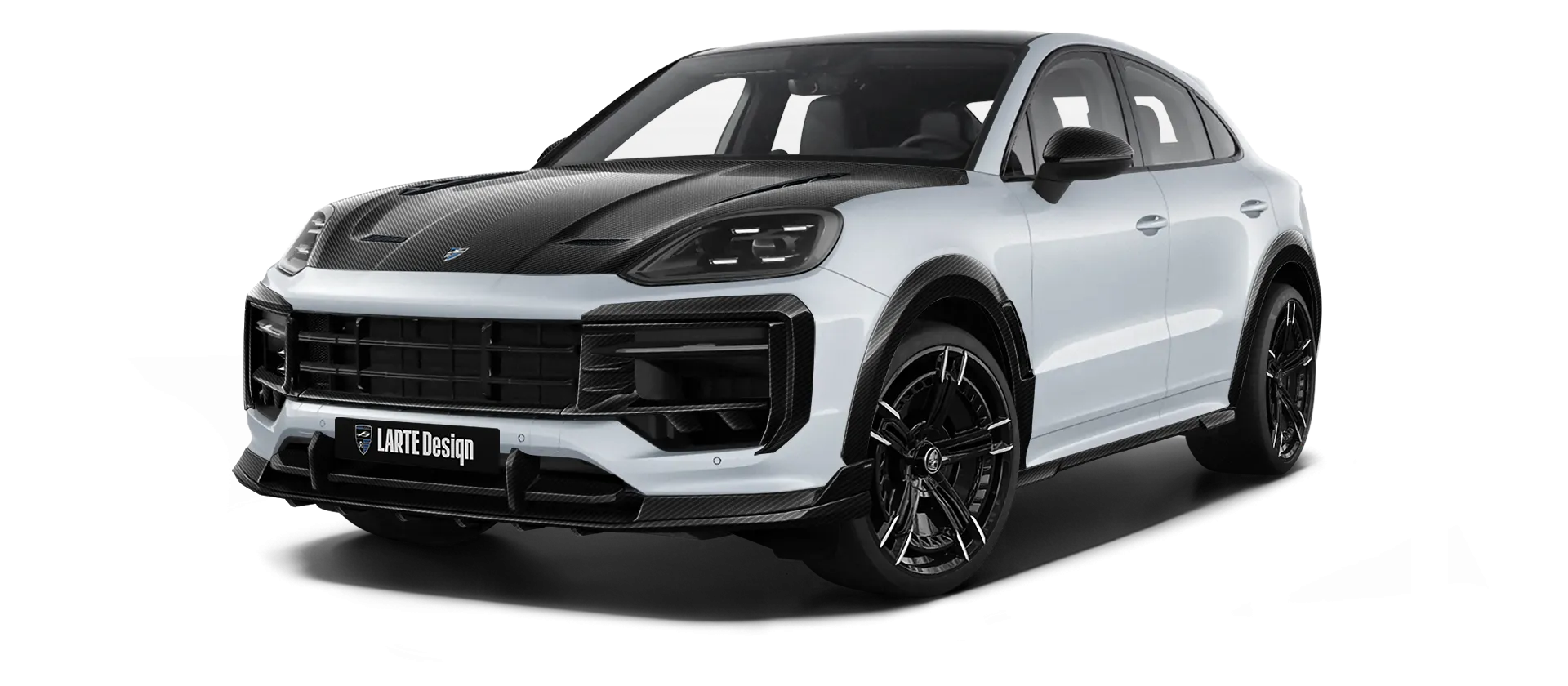 Porsche Cayenne S Coupe with carbon body kit: front view shown in Carrara White Metallic