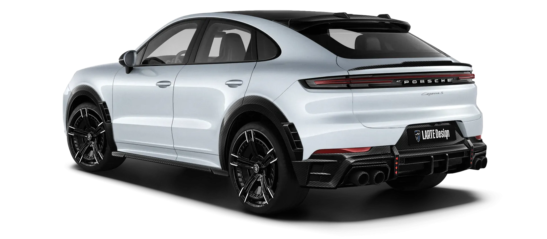 Porsche Cayenne S Coupe with carbon body kit: back view shown in Carrara White Metallic