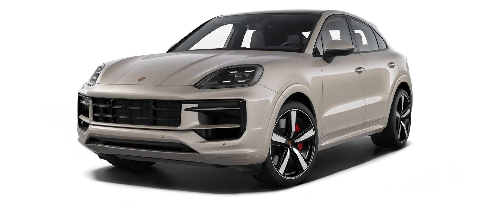 Porsche Cayenne S Coupe stock front view in Cashmere Beige color