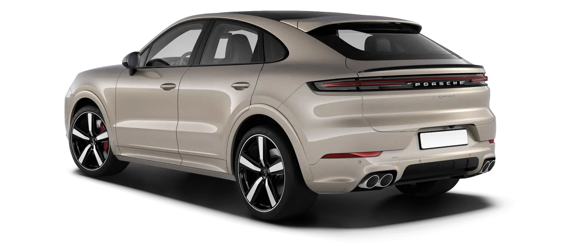 Porsche Cayenne S Coupe stock rear view in Cashmere Beige color
