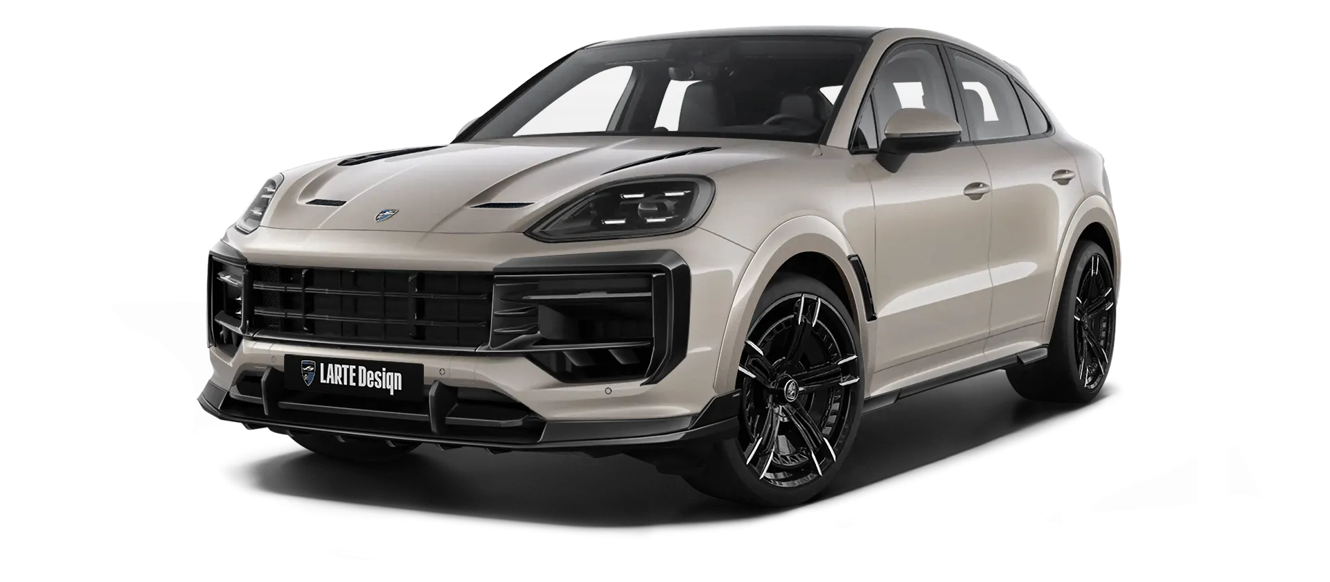 Porsche Cayenne S Coupe with painted body kit: front view shown in Cashmere Beige