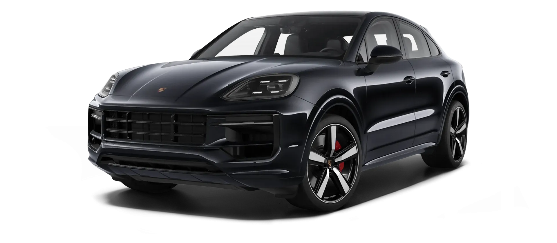 Porsche Cayenne S Coupe stock front view in Chromite Black color