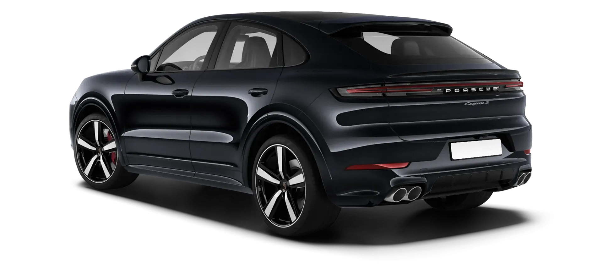 Porsche Cayenne S Coupe stock rear view in Chromite Black color