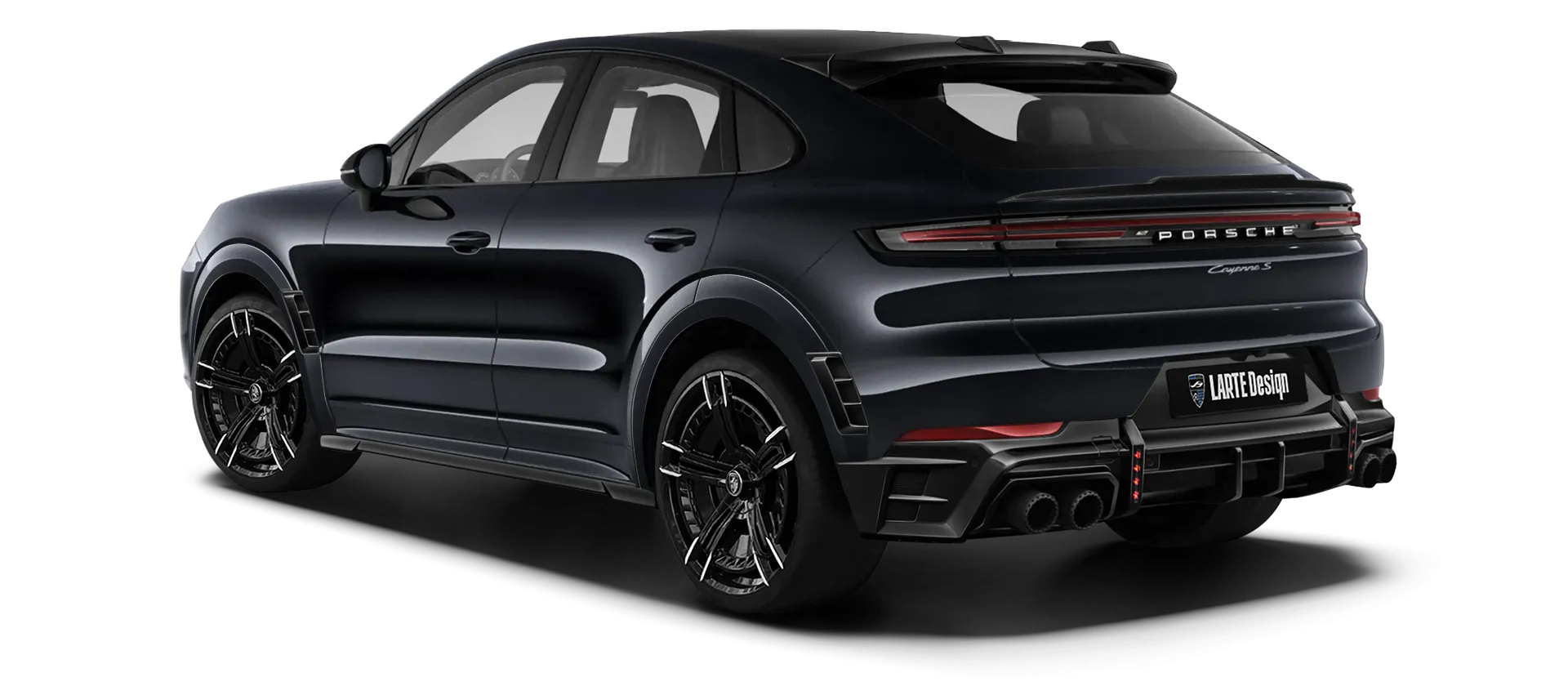 Porsche Cayenne S Coupe with painted body kit: rear view shown in Chromite Black