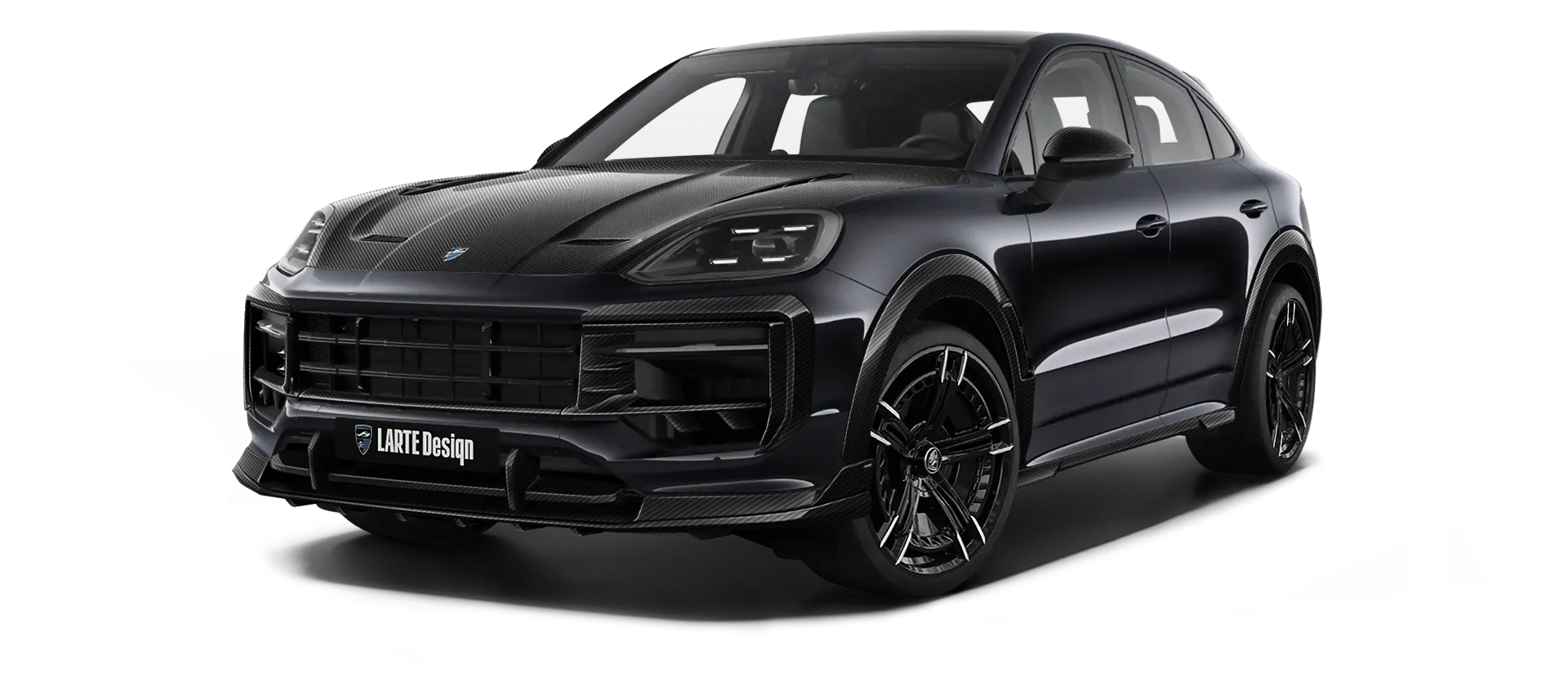 Porsche Cayenne S Coupe with carbon body kit: front view shown in Chromite Black