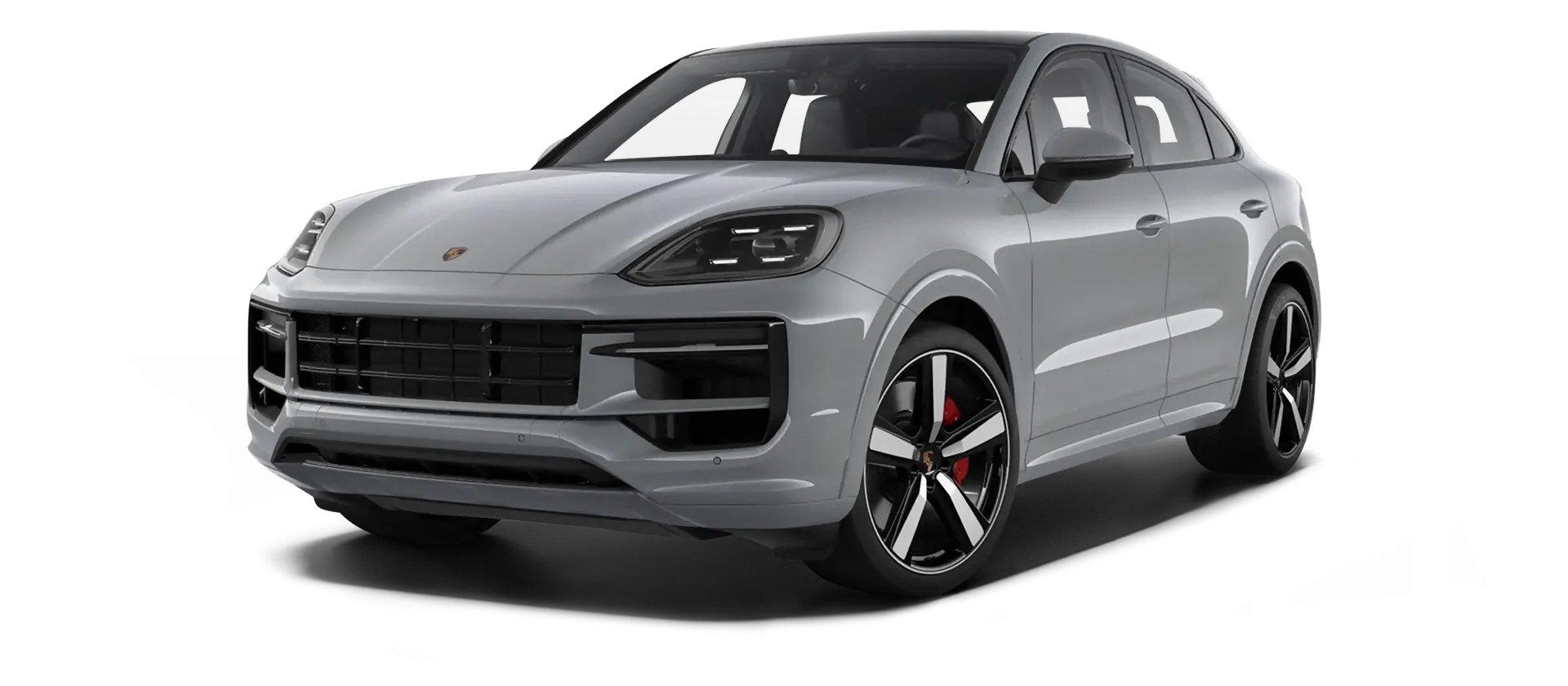 Porsche Cayenne S Coupe stock front view in Dolomite Silver color