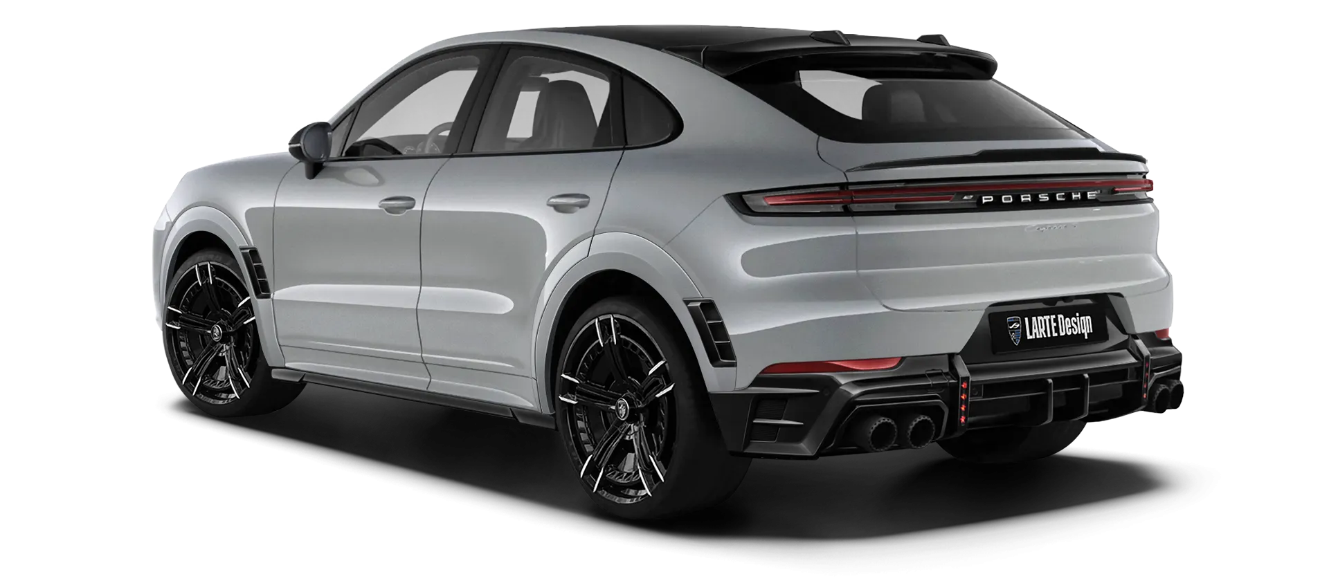 Porsche Cayenne S Coupe with painted body kit: rear view shown in Dolomite Silver