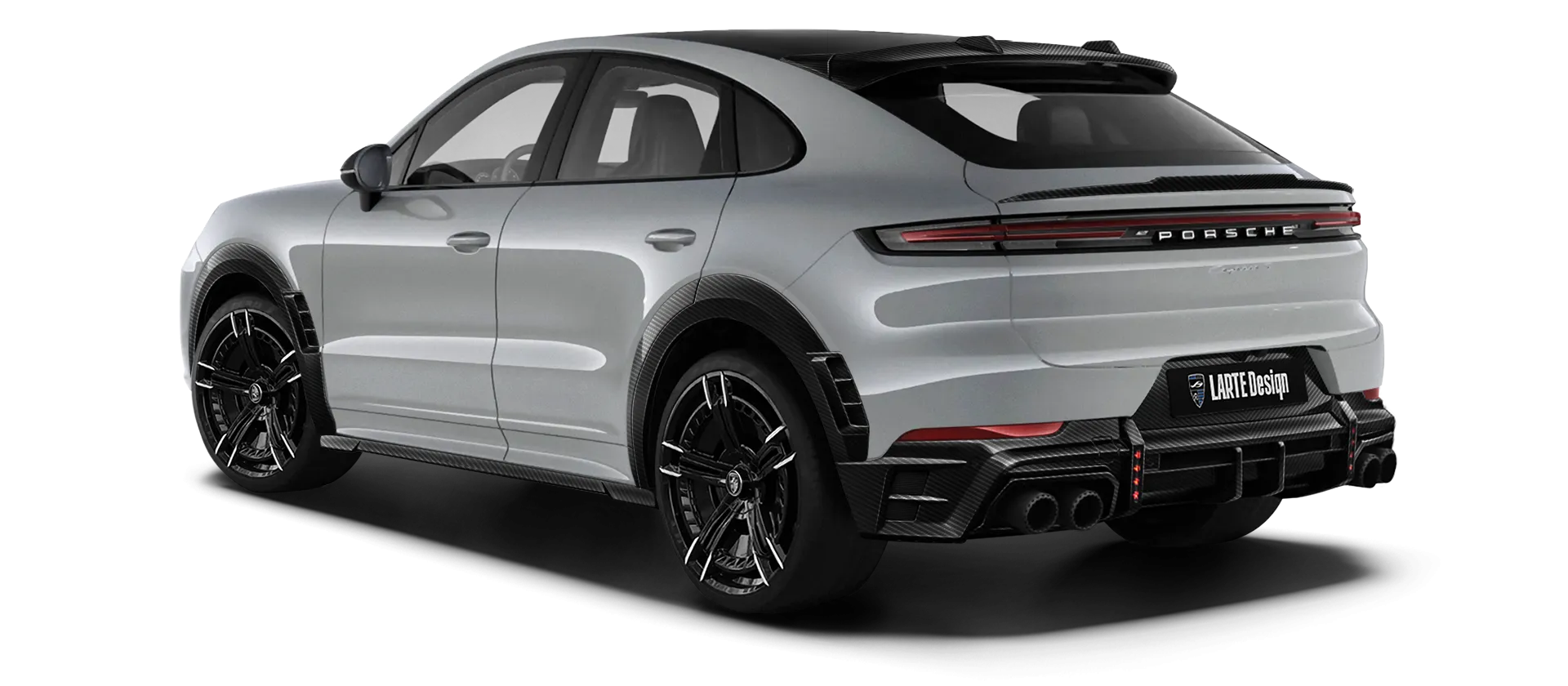 Porsche Cayenne S Coupe with carbon body kit: back view shown in Dolomite Silver