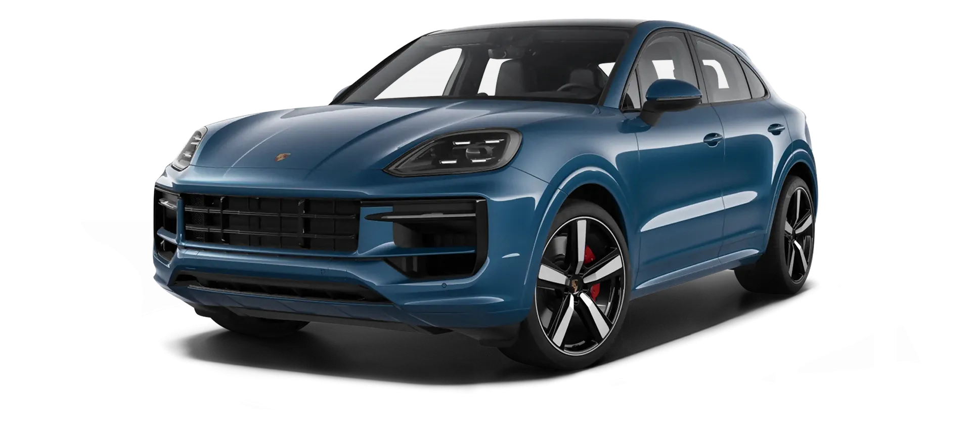 Porsche Cayenne S Coupe stock front view in Montego Blue color