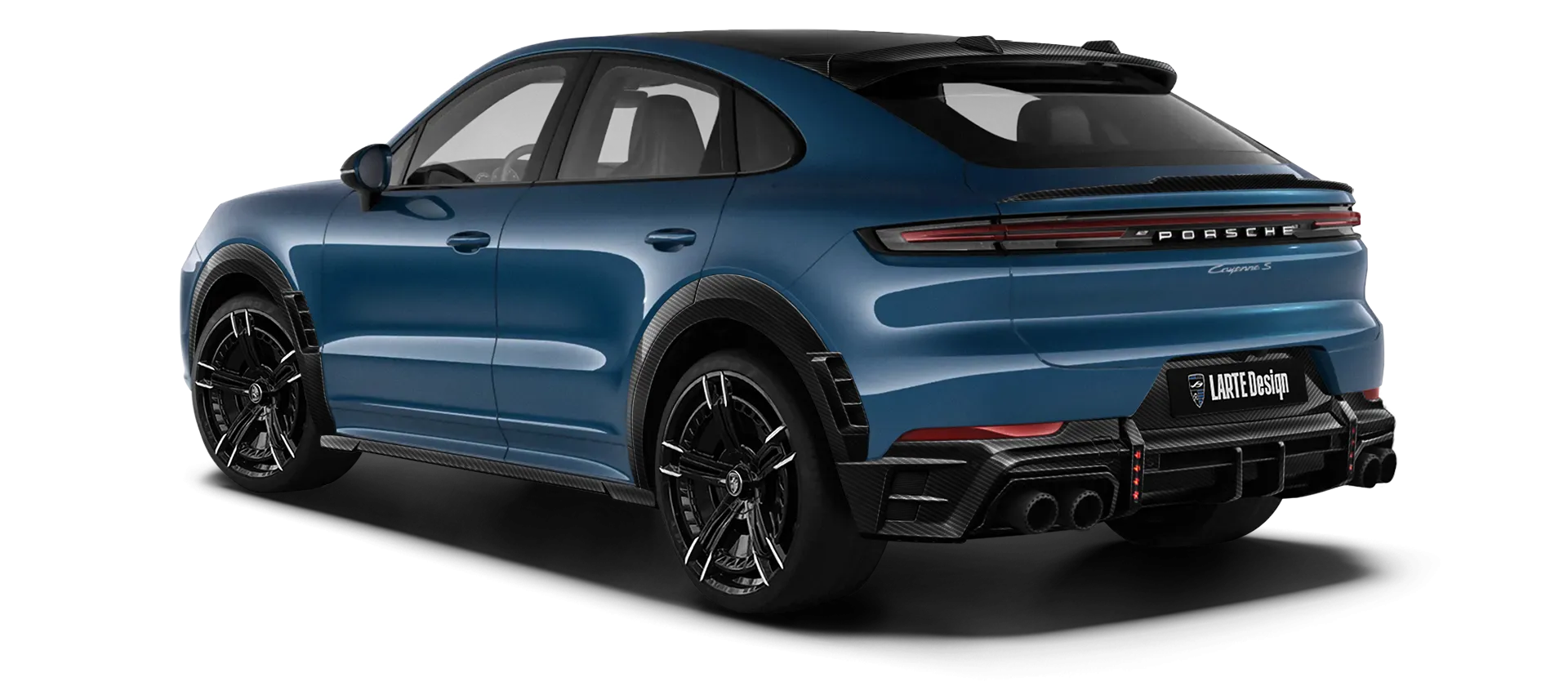 Porsche Cayenne S Coupe with carbon body kit: back view shown in Montego Blue