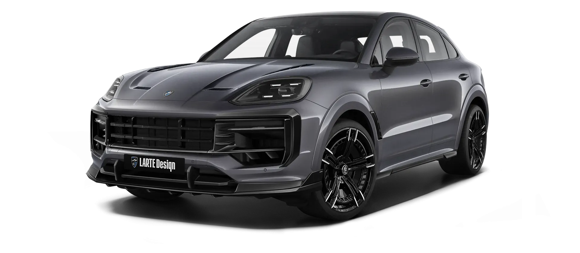 Porsche Cayenne S Coupe with painted body kit: front view shown in Quartz Gray