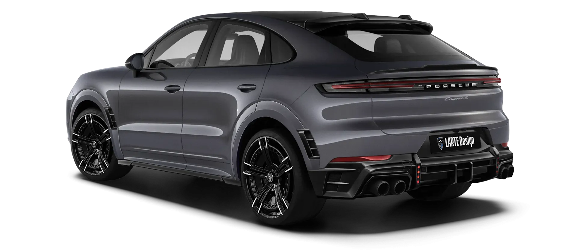 Porsche Cayenne S Coupe with painted body kit: rear view shown in Quartz Gray