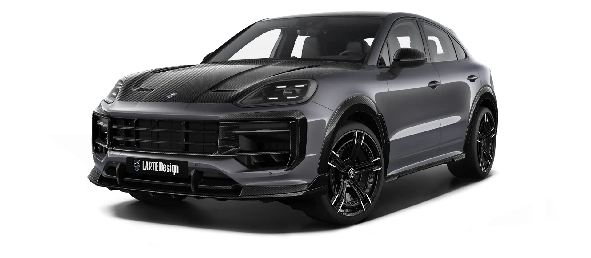 Porsche Cayenne S Coupe with carbon body kit: front view shown in Quartz Gray