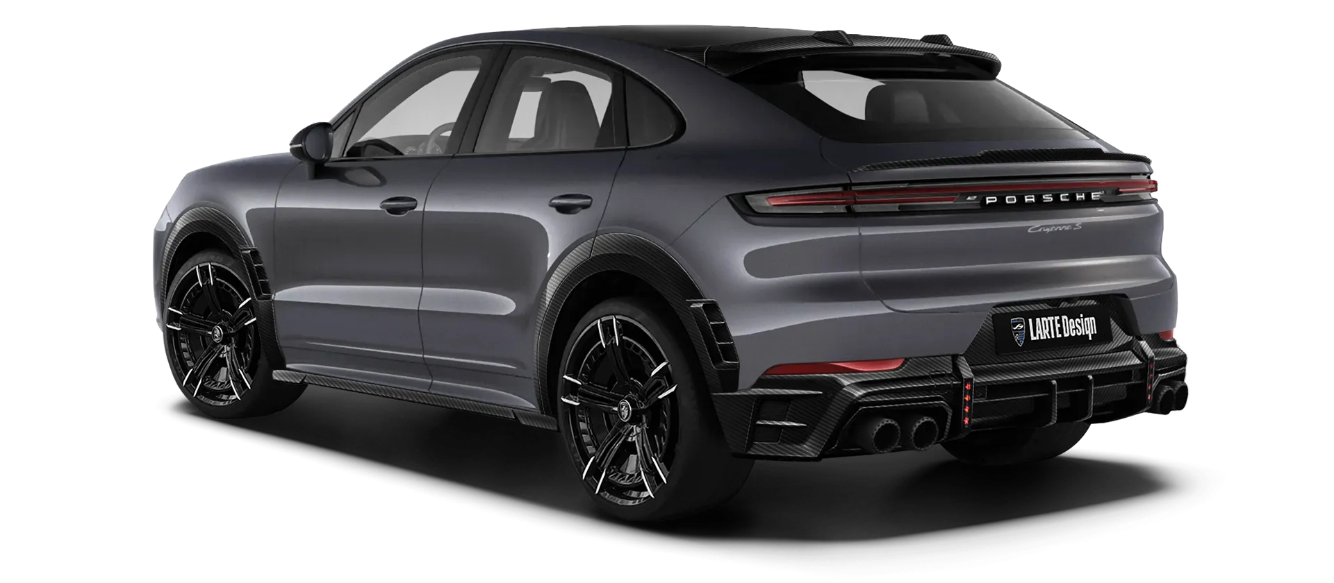 Porsche Cayenne S Coupe with carbon body kit: back view shown in Quartz Gray