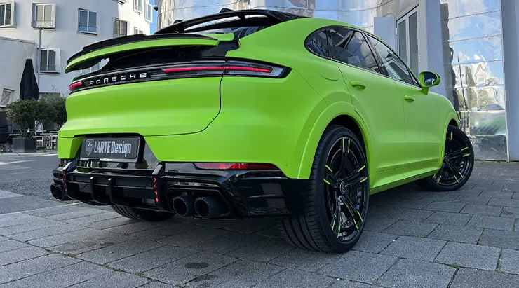 Rear angle view on a Porsche Cayenne S Coupe with a body kit giving the car a custom appearance