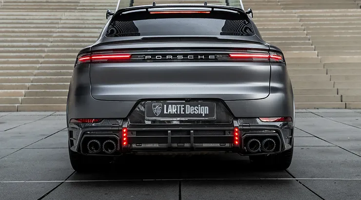 Rear view on a Porsche Cayenne S Coupe with a body kit giving the car a custom appearance