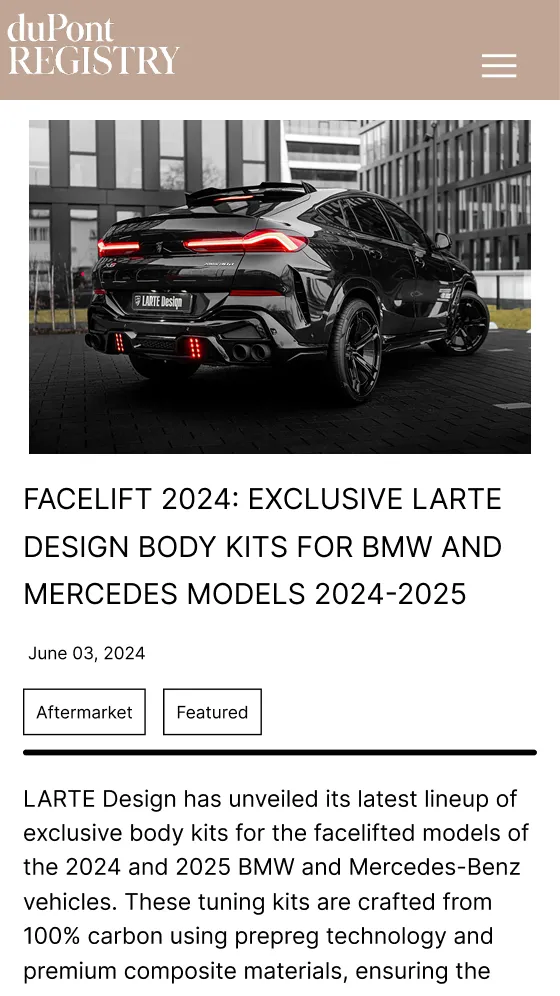 duPont REGISTRY review of custom BMW and Mercedes body kits by Larte Design