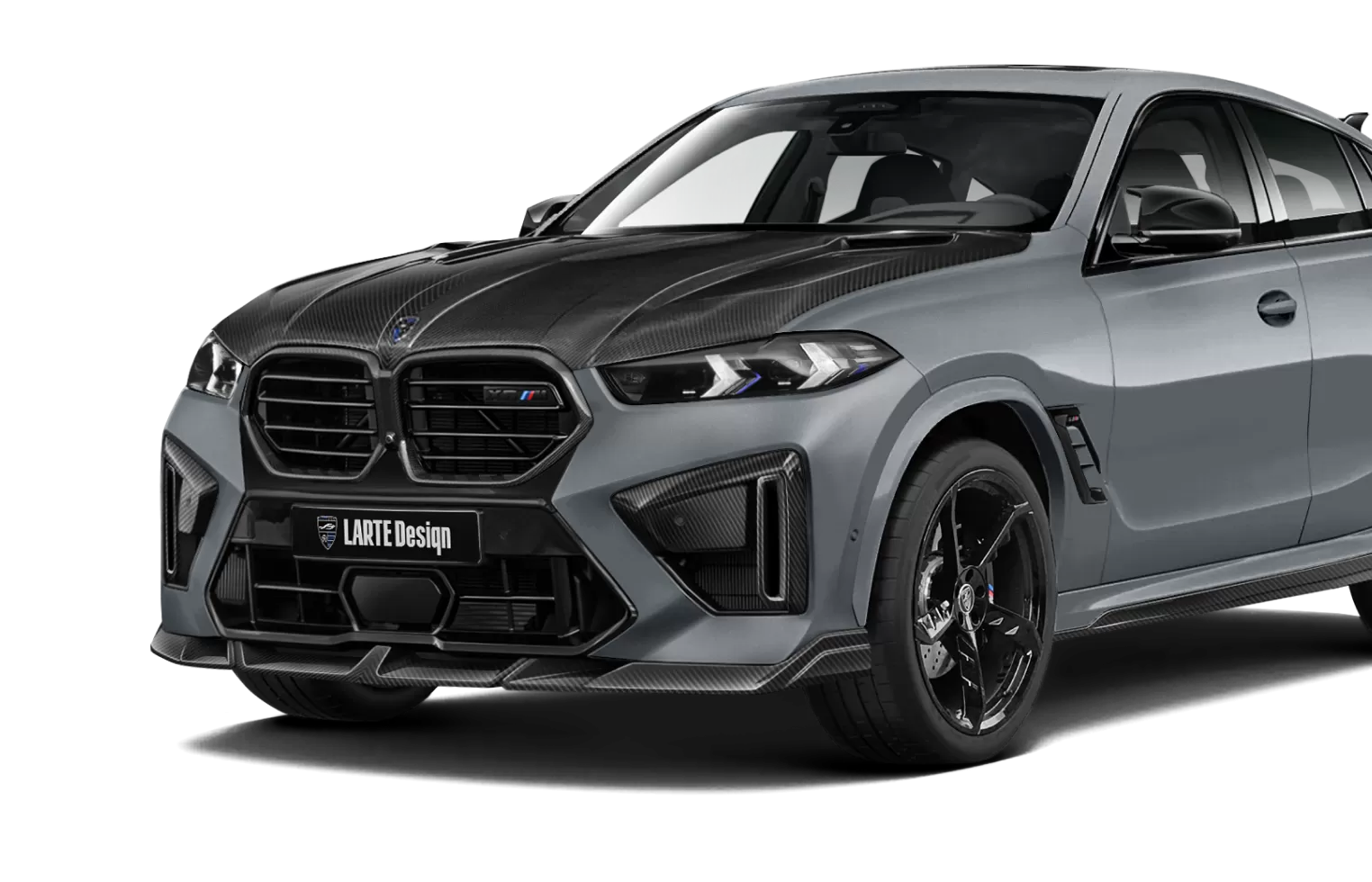 BMW X6M LCI Facelift in Brooklyn Grey color with carbon fiber bidy kit from LARTE Design