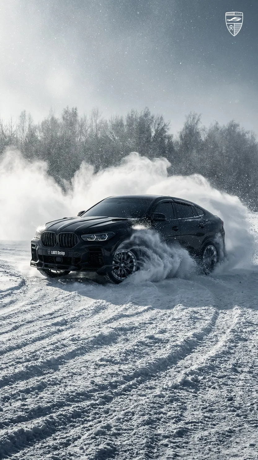 BMW X6 driving in snow with body kit by Larte Design