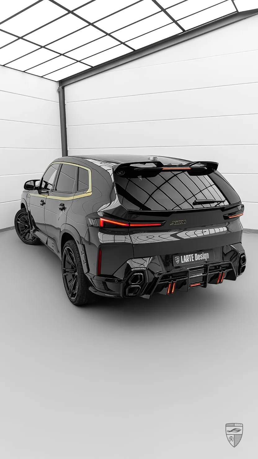BMW XM rear view with body kit by Larte Design in studio