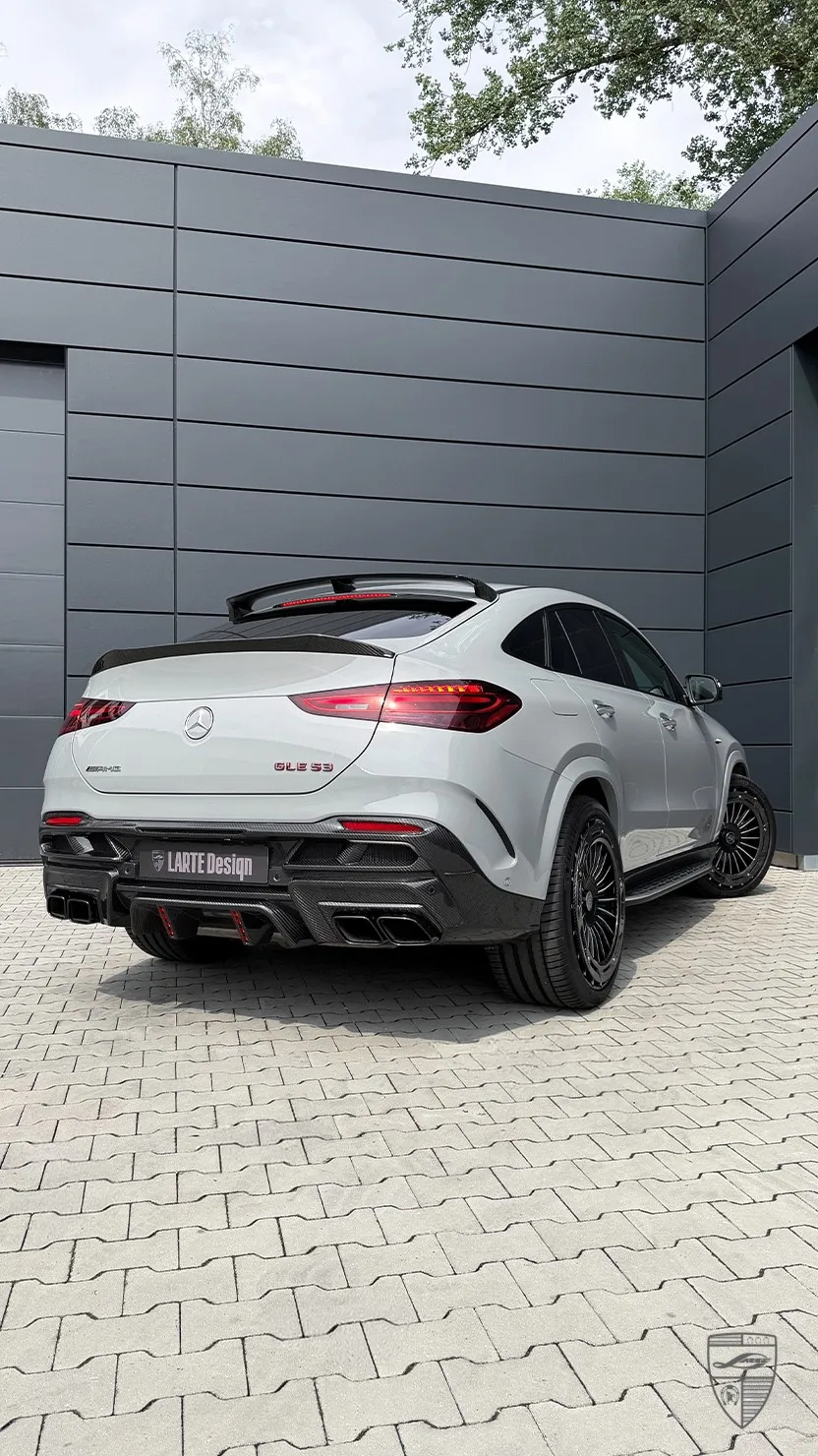 Grey Mercedes GLE 53 Coupe Facelift rear view with custom exterior styling