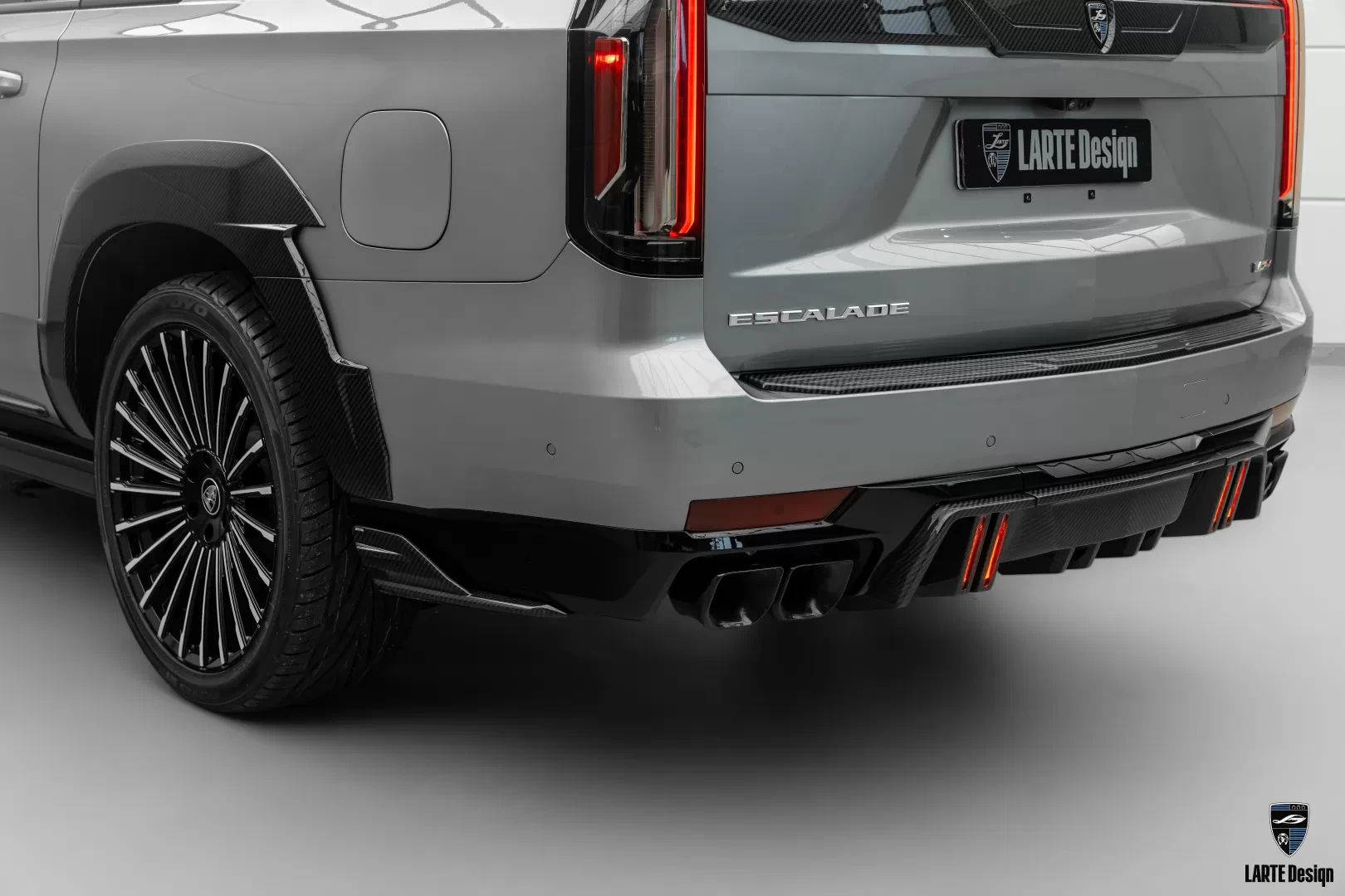Carbon rear diffuser and bumper tuning for Satin Steel Grey Cadillac Escalade-V / V-ESV